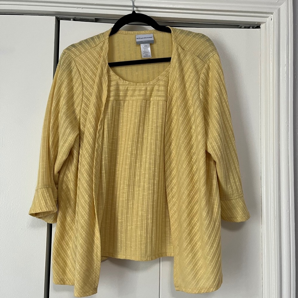 Alfred Dunner‎ Cardigan Set Petite Plus Size Open Front Textured Yellow PXL